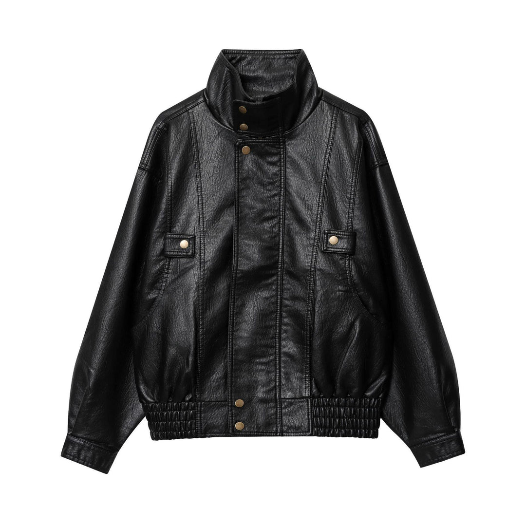 Damen Kunstlederjacke mit hohem Kragen und praktischen Taschen R&B