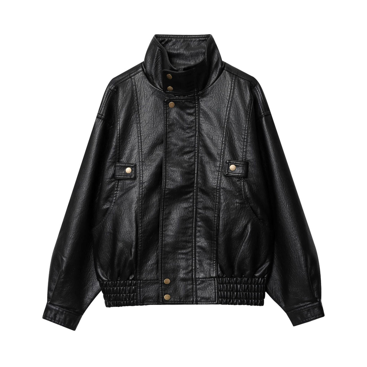 Damen Kunstlederjacke mit hohem Kragen und praktischen Taschen R&B