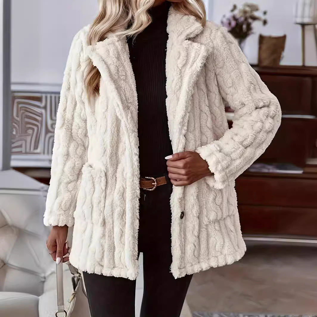 Damen Flauschiger und eleganter Teddy-Mantel mit aufwendiger Struktur