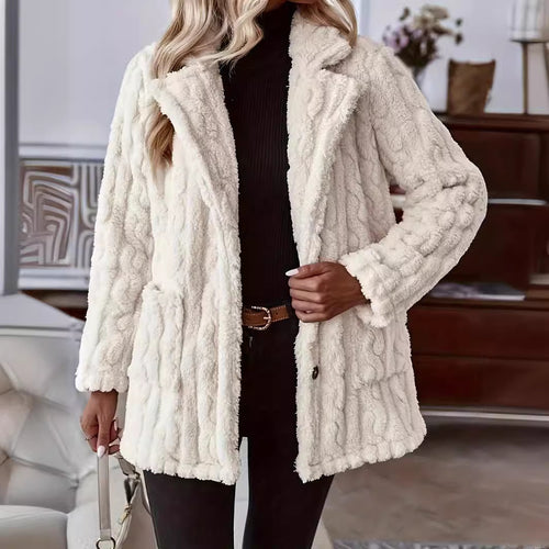 Damen Flauschiger und eleganter Teddy-Mantel mit aufwendiger Struktur R&B