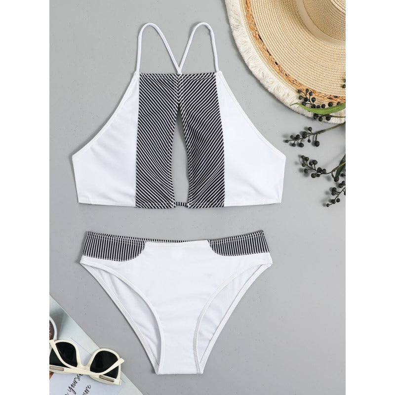 Damen Sport-Bikini mit modischem Streifen-Design und verstellbaren Trägern R&B
