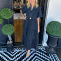 Damen langärmeliges Maxikleid mit V-Ausschnitt und Volantdetail R&B