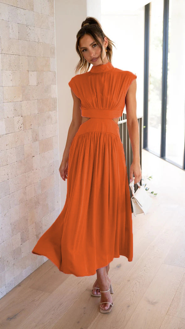 Damen Maxi-Kleid mit schickem Stehkragen und elegantem Cut-Out R&B