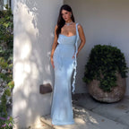 Damen Elegantes Maxi-Kleid mit asymmetrischen Rüschendetails und tiefem V-Ausschnitt R&B