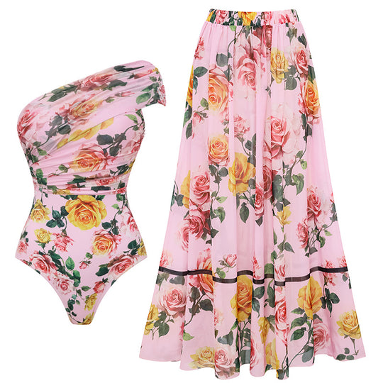 Damen Einseitiger Badeanzug mit floralem Drapierungsdesign R&B