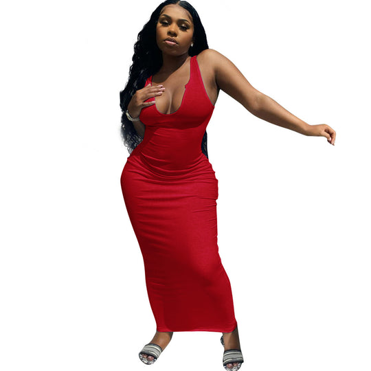Damen Figurbetontes Maxikleid mit tiefem V-Ausschnitt und sportlichem Design R&B