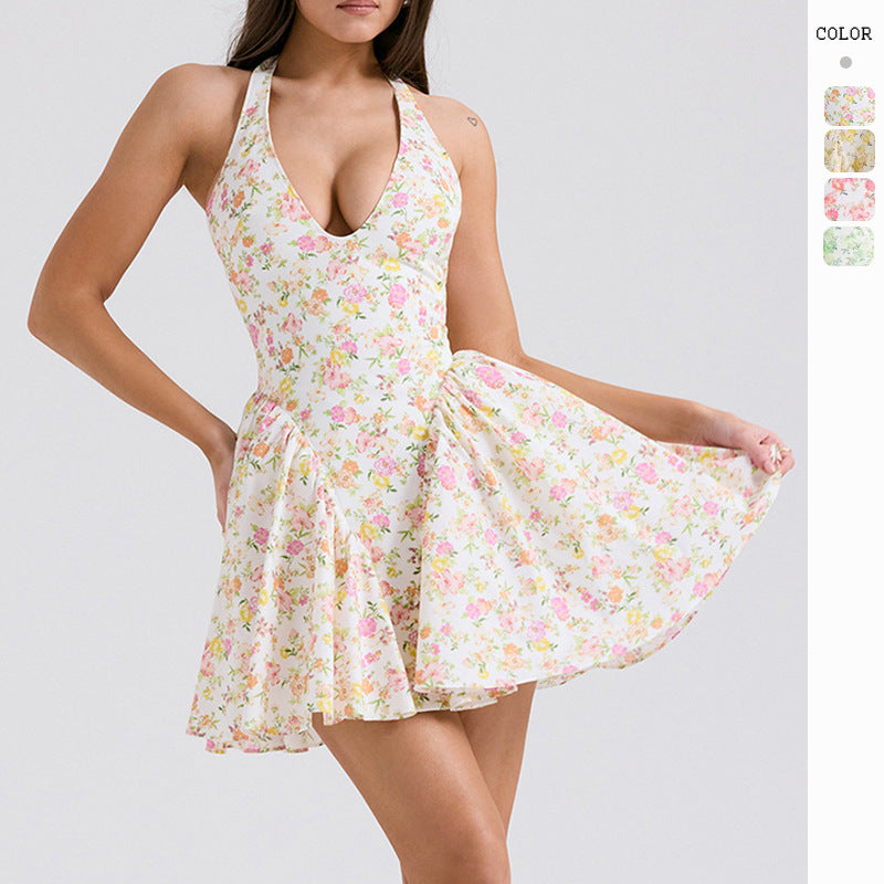 Damen Freizeitkleid mit tiefem V-Ausschnitt und verspieltem Rockteil R&B