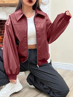Damen Trendige Oversize-Jacke mit voluminösen Ärmeln und Reißverschluss R&B