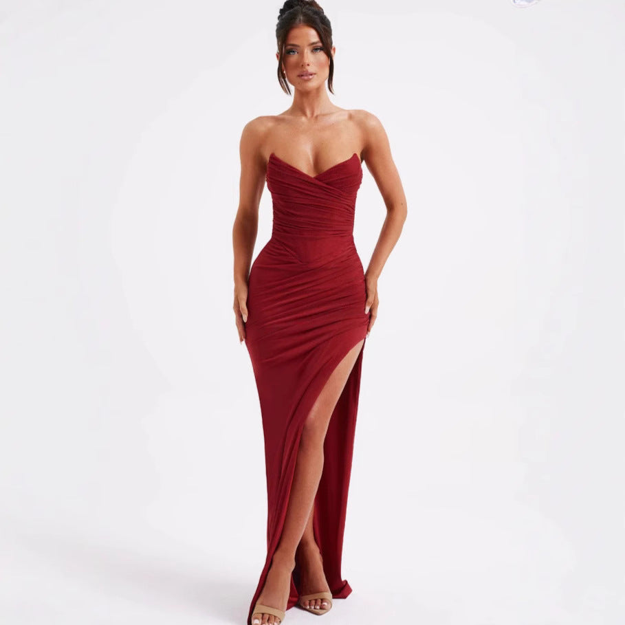 Damen Elegantes Maxikleid mit schmalem Schnitt und sexy Schlitzdesign R&B