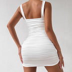Damen figurbetontes Minikleid mit Spaghetti-Trägern und Rüschendetails R&B