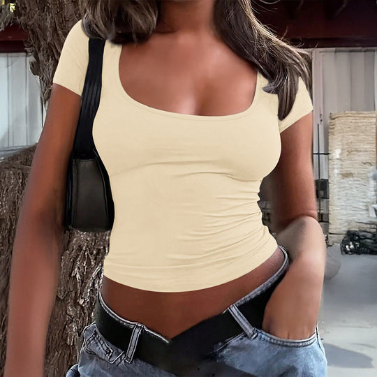 Damen Figurbetontes Kurzarmshirt mit Rundhalsausschnitt R&B
