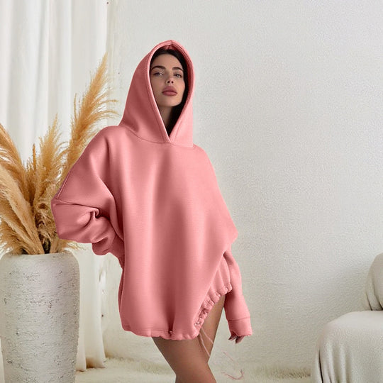 Damen oversized Hoodie mit verstellbarem Bund und Kängurutasche R&B