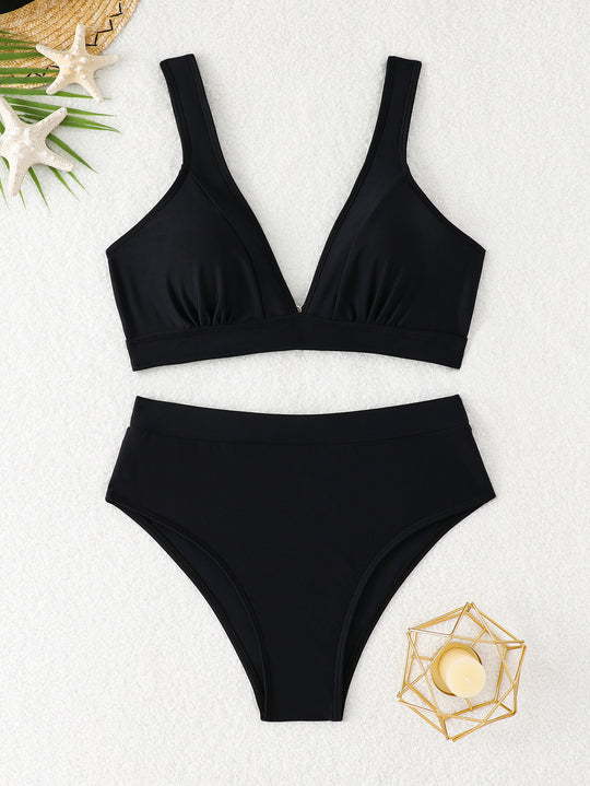 Damen Bikini-Set mit modischem V-Ausschnitt und hochgeschnittenem Höschen R&B