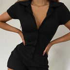 Damen stylischer Body mit Polokragen und Knopfleiste R&B