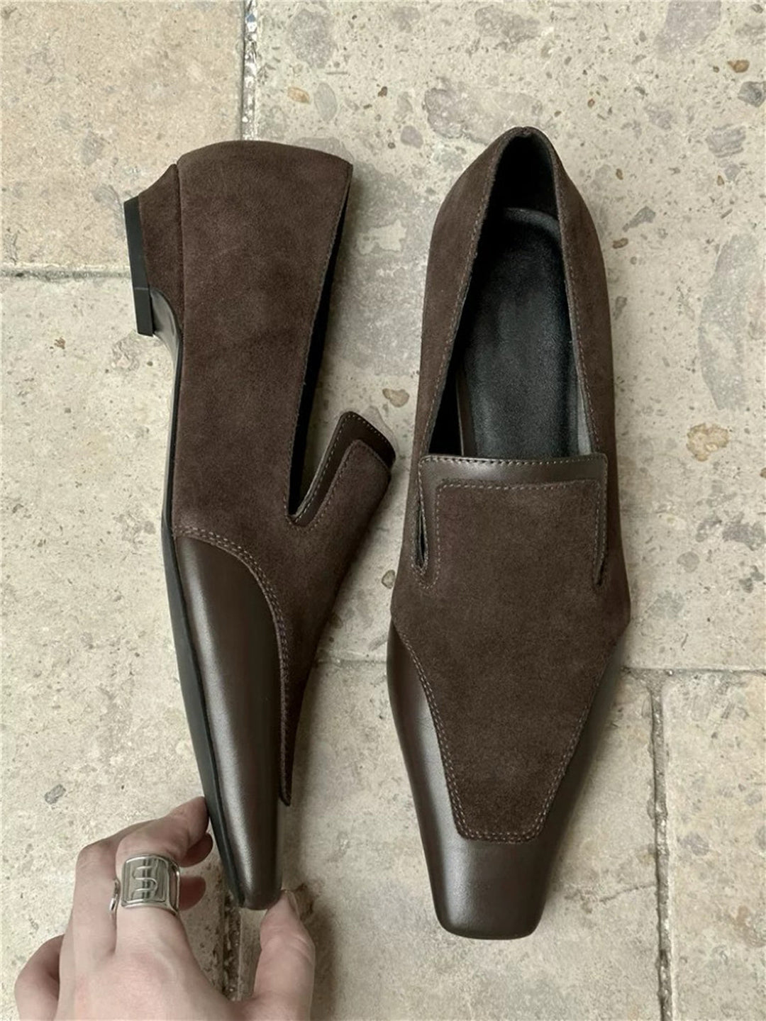 Damen Modische Loafer aus hochwertigem Leder mit elastischem Einschlupf R&B