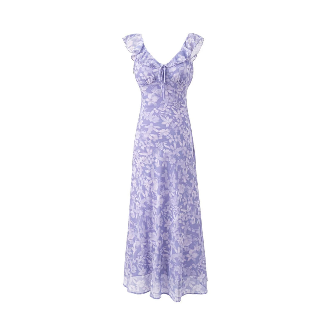Damen Maxikleid mit romantischem Blumenmuster und raffinierten Rüschendetails R&B