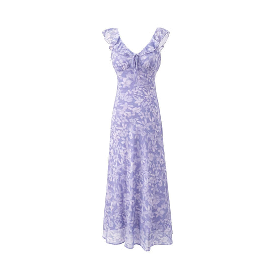 Damen Maxikleid mit romantischem Blumenmuster und raffinierten Rüschendetails R&B