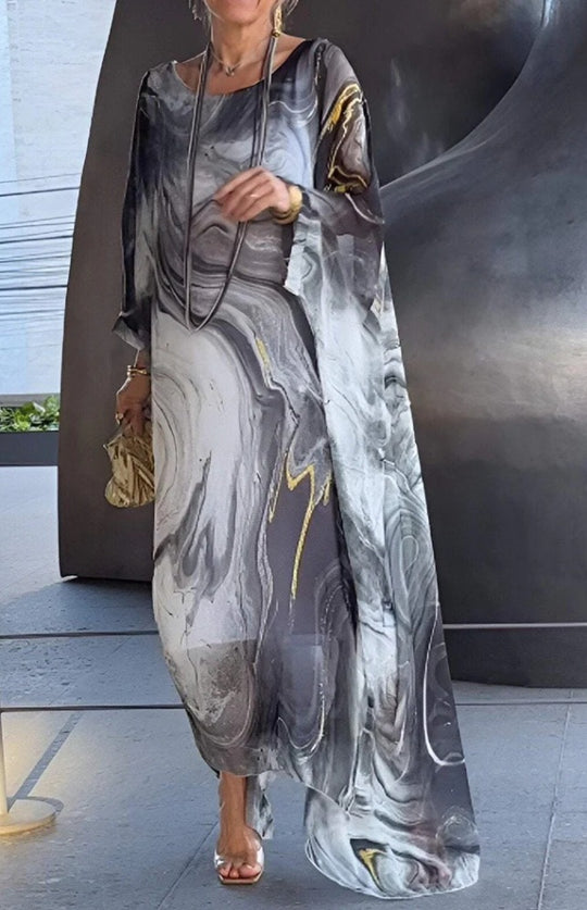 Damen fließendes Kaftan-Kleid mit auffälligem Muster R&B