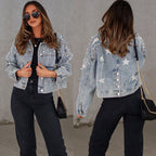 Damen Jeansjacke mit auffälligen Applikationen und oversized Schnitt R&B