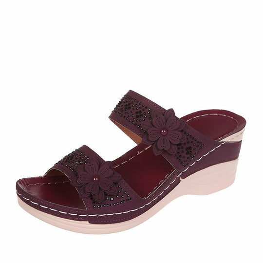 Damen modische Wedge-Pantoletten mit floralem Dekor R&B