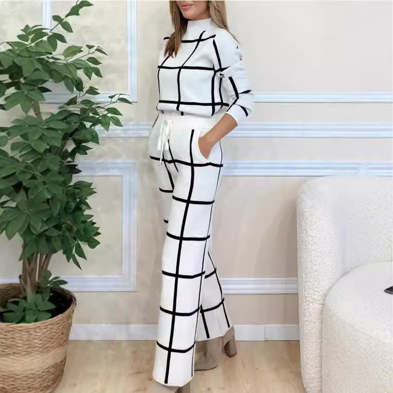 Damen Elegantes Strick-Loungewear-Set mit grafischem Muster R&B