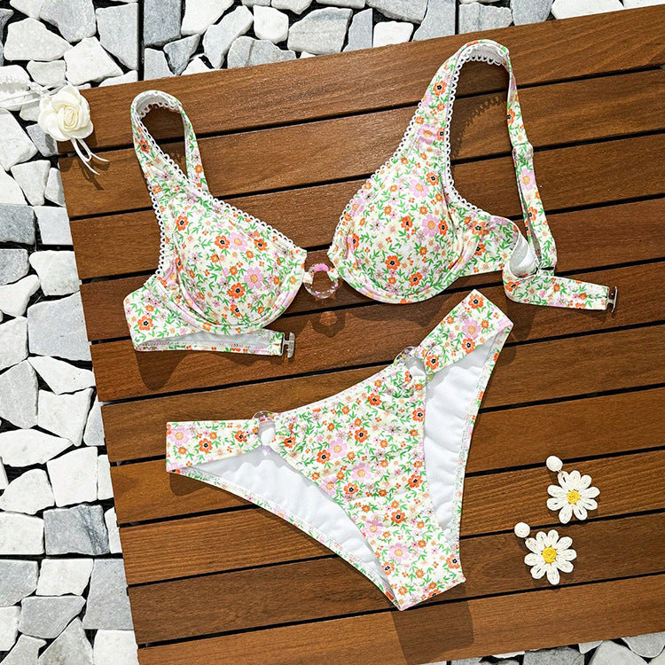 Damen Triangel-Bikini-Set mit dekorativen Ringdetails R&B