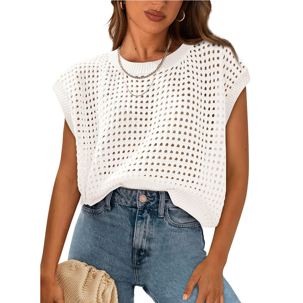 Damen lässiges Stricktop mit luftiger Lochstruktur R&B