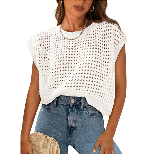 Damen lässiges Stricktop mit luftiger Lochstruktur R&B