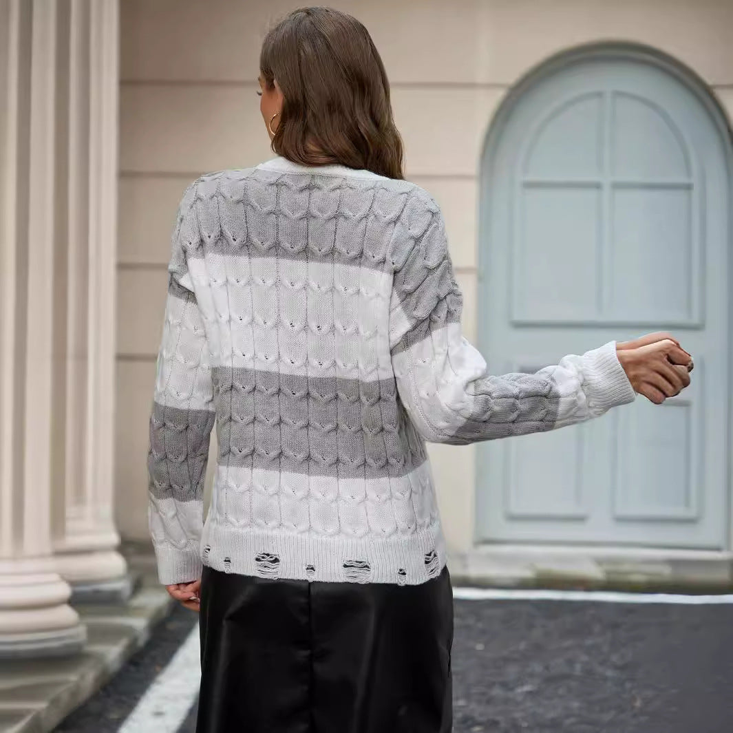 Damen Strickpullover mit strukturiertem Kabelmuster und modernen Designelementen R&B