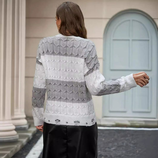 Damen Strickpullover mit strukturiertem Kabelmuster und modernen Designelementen R&B