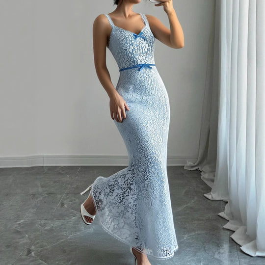Damen Elegantes Spitzen-Midikleid mit verstellbaren Trägern und Schleifen-Detail R&B