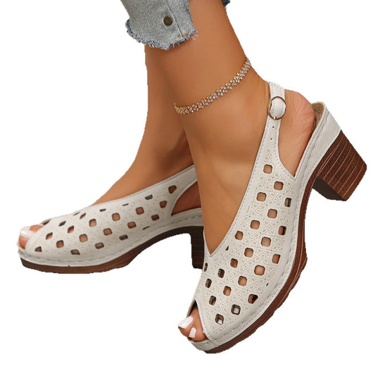 Damen Sling-Pantoletten mit durchbrochenem Design und komfortablem Blockabsatz R&B