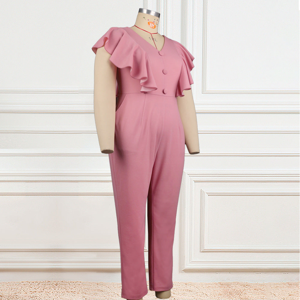Damen Eleganter Jumpsuit mit voluminösen Rüschendetails R&B