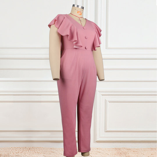 Damen Eleganter Jumpsuit mit voluminösen Rüschendetails R&B