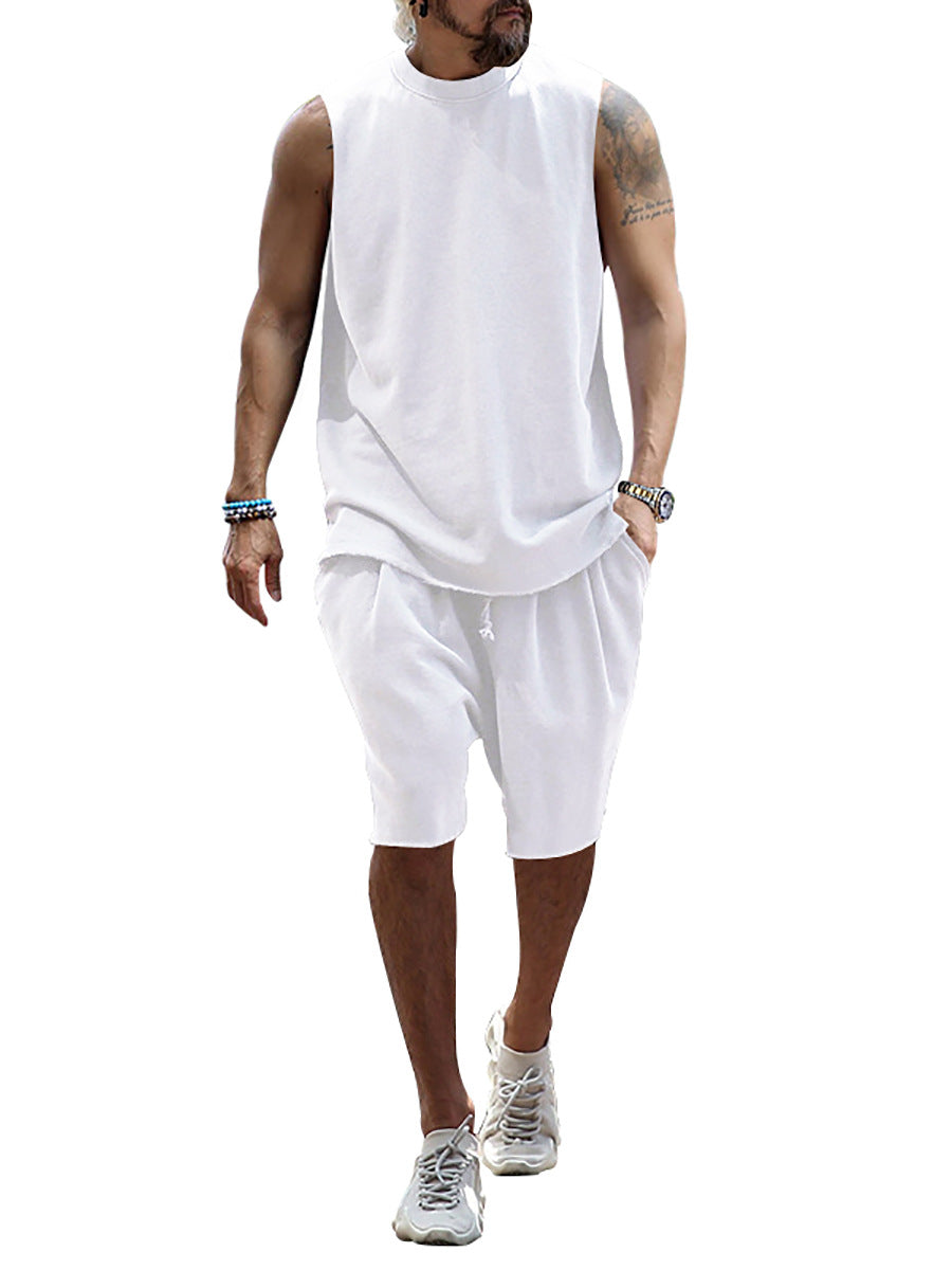 Herren sportliches Tanktop und Shorts-Set aus hochwertigem Baumwollmix R&B