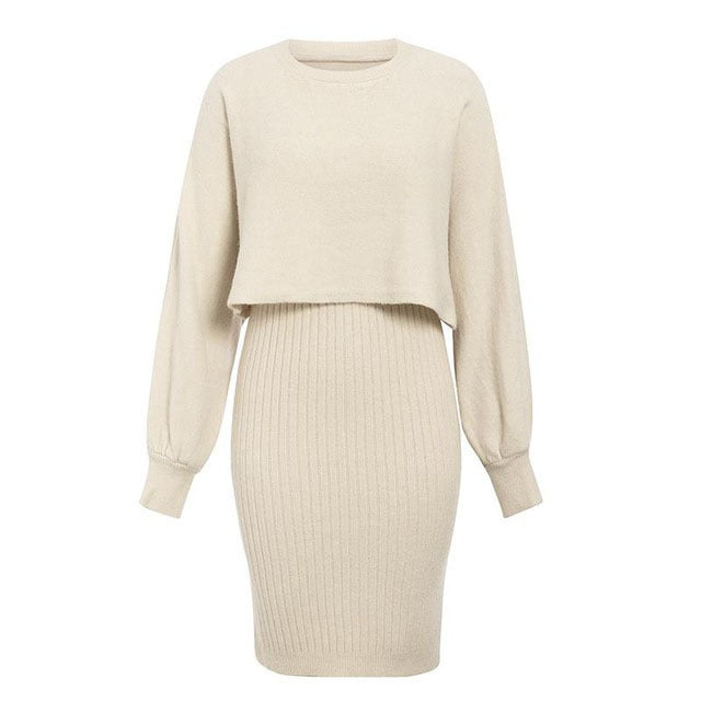 Damen Strickkleid mit kurzem Oberteil und Rippenstruktur R&B