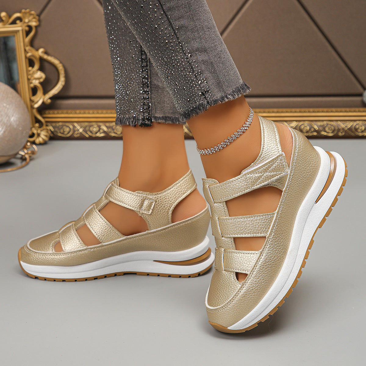 Damen Sportliche Wedge-Sandalen mit verstellbaren Riemen und rutschfester Sohle R&B