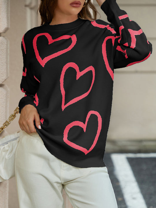 Damen Strickpullover mit Herzmotiv und Lässiger Passform R&B