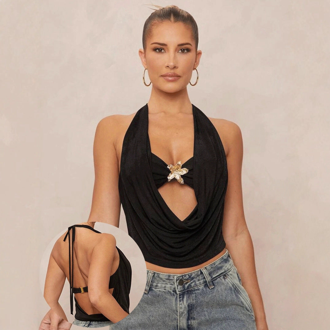 Damen Hochgeschlossenes Cropped-Top mit elegantem Drapierungsdesign R&B