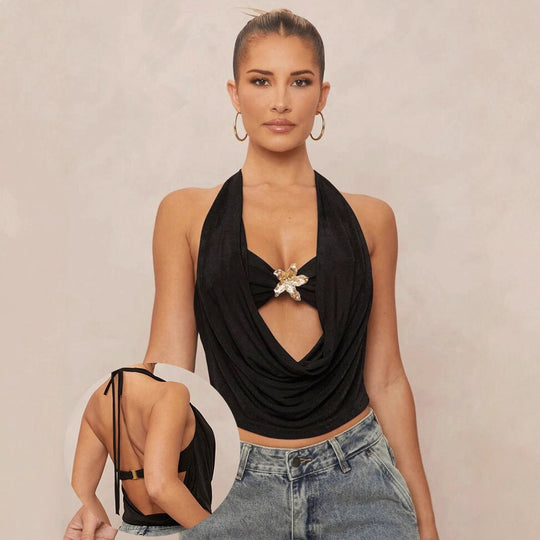 Damen Hochgeschlossenes Cropped-Top mit elegantem Drapierungsdesign R&B