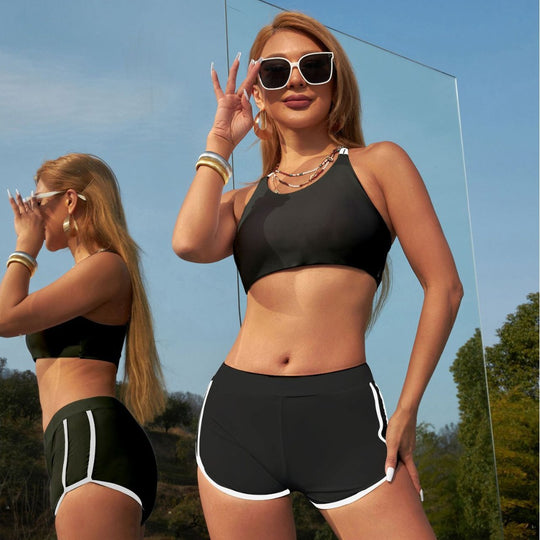 Damen Sportliches Bikini-Set mit hochgeschlossenem Top und bequemen Hosen R&B