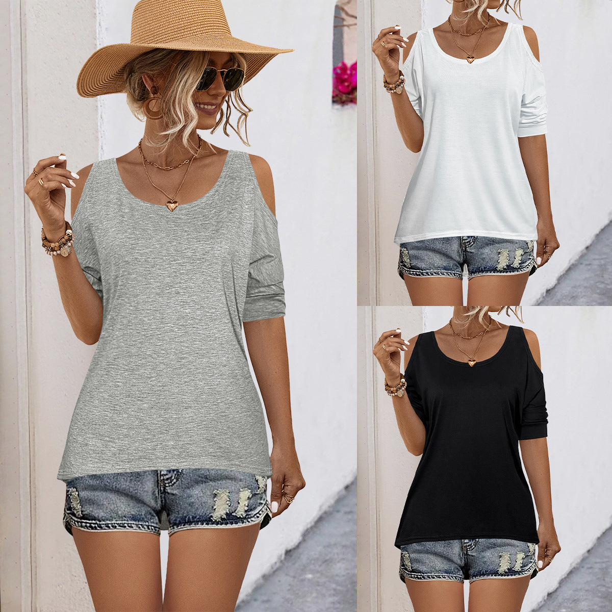 Damen Off-Shoulder Oberteil mit modernen Cut-Out-Details und lässigem Schnitt R&B