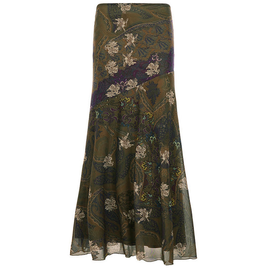 Damen Langer, eleganter Rock im Vintage-Stil mit floralem Muster und fließendem Schnitt R&B