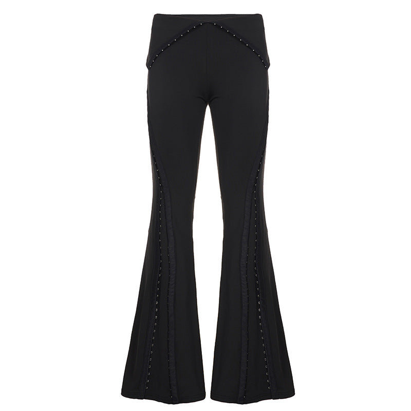 Damen Flared-Leggings mit dekorativen Nieten R&B