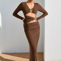 Damen Figurbetontes Longdress mit Cut-Out-Details und Wickeloptik EB