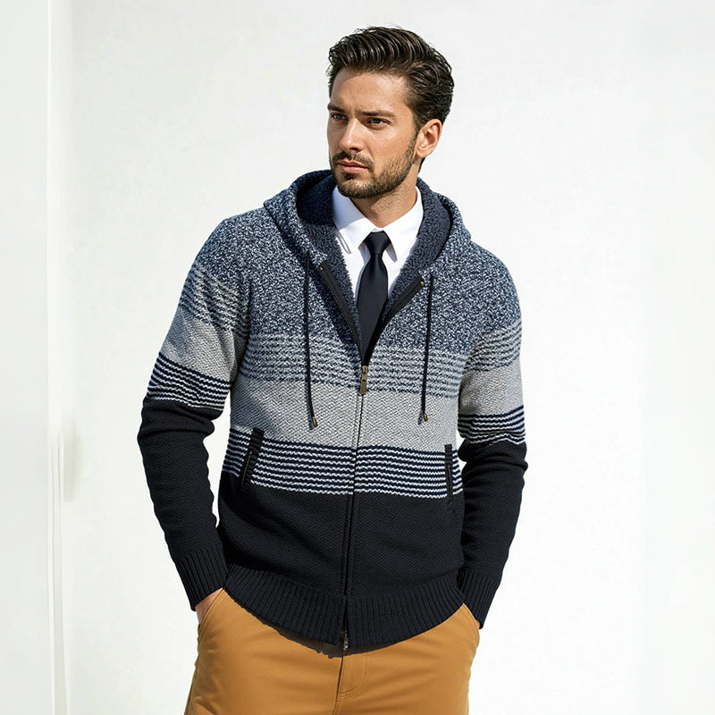 Herren Designermantel mit Kapuze und strukturiertem Strickmuster R&B