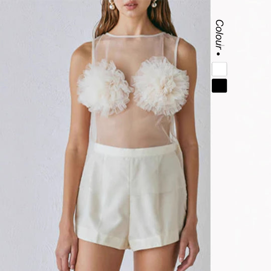 Damen Transparente Bluse mit voluminösen Rüschen R&B