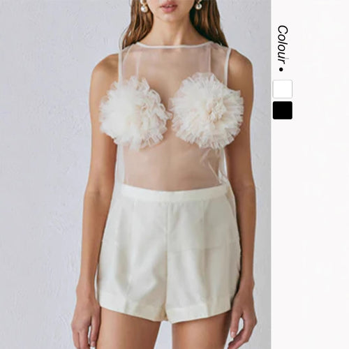 Damen Transparente Bluse mit voluminösen Rüschen R&B
