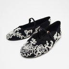 Damen Ballerinas mit verstellbarem Riemendesign und aufwendiger Blumenstickerei R&B