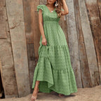 Damen Maxikleid mit voluminösem Rock und dekorativen Rüschen